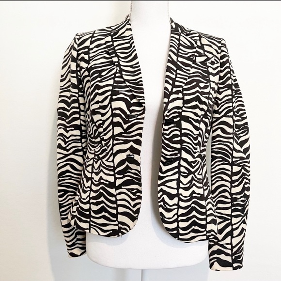 Calvin Klein Linen Blend Blazer Women's Size 8 Long Sleeve Zebra Animal Print - Picture 3 of 6